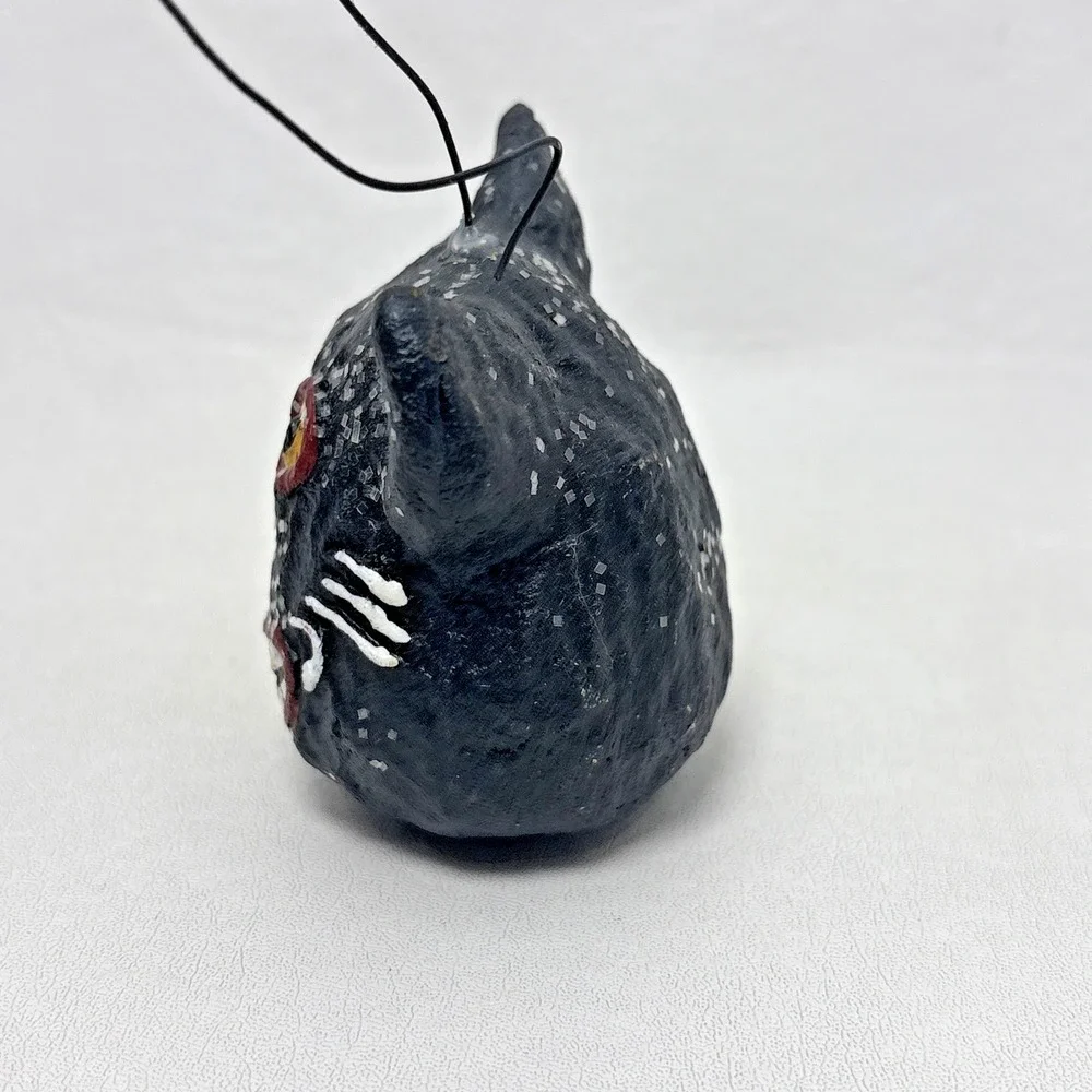 Dept 56 Halloween Paper Mache Black Cat Smiling Head Sparkle Vintage